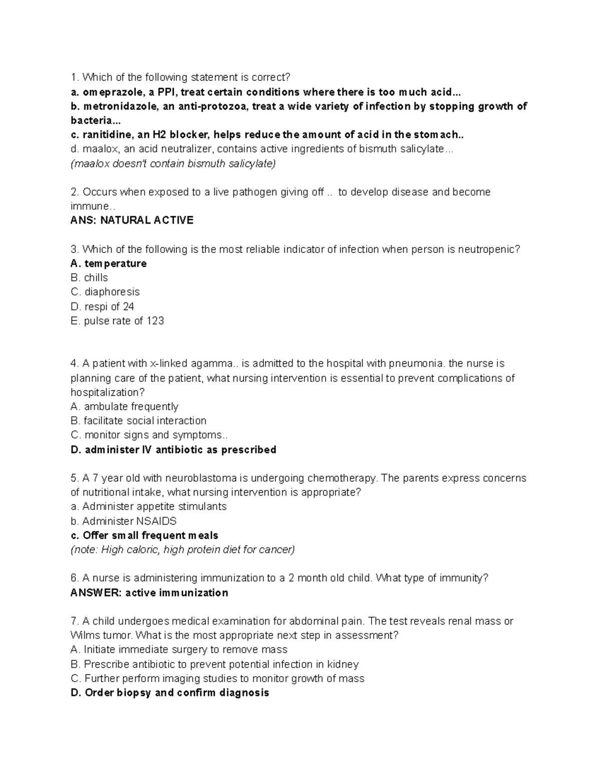 Pediatric Nursing Exam Review: Key Concepts & Interventions - Studocu