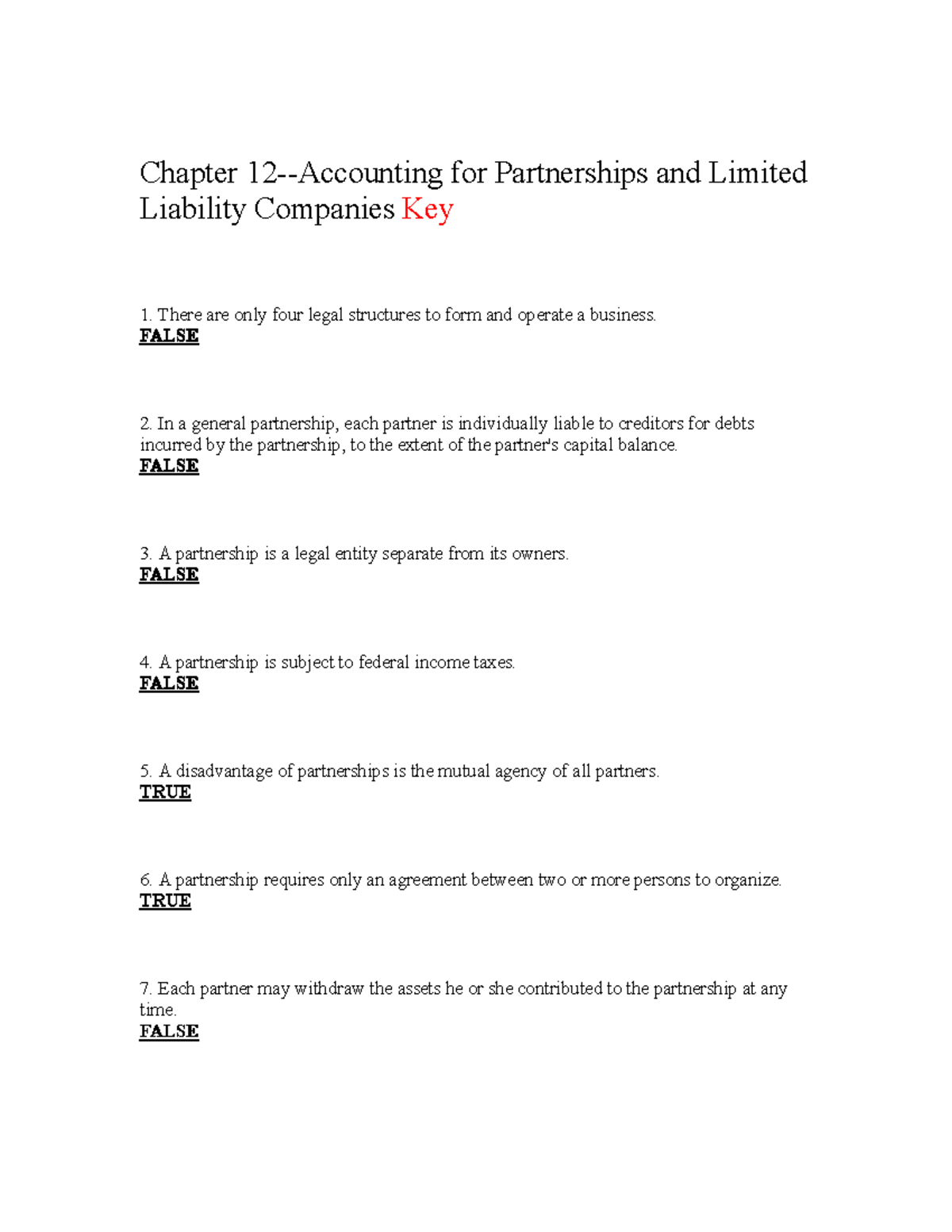 Accounting for Partnerships and LLCs: Chapter 12 Study Notes - Studocu
