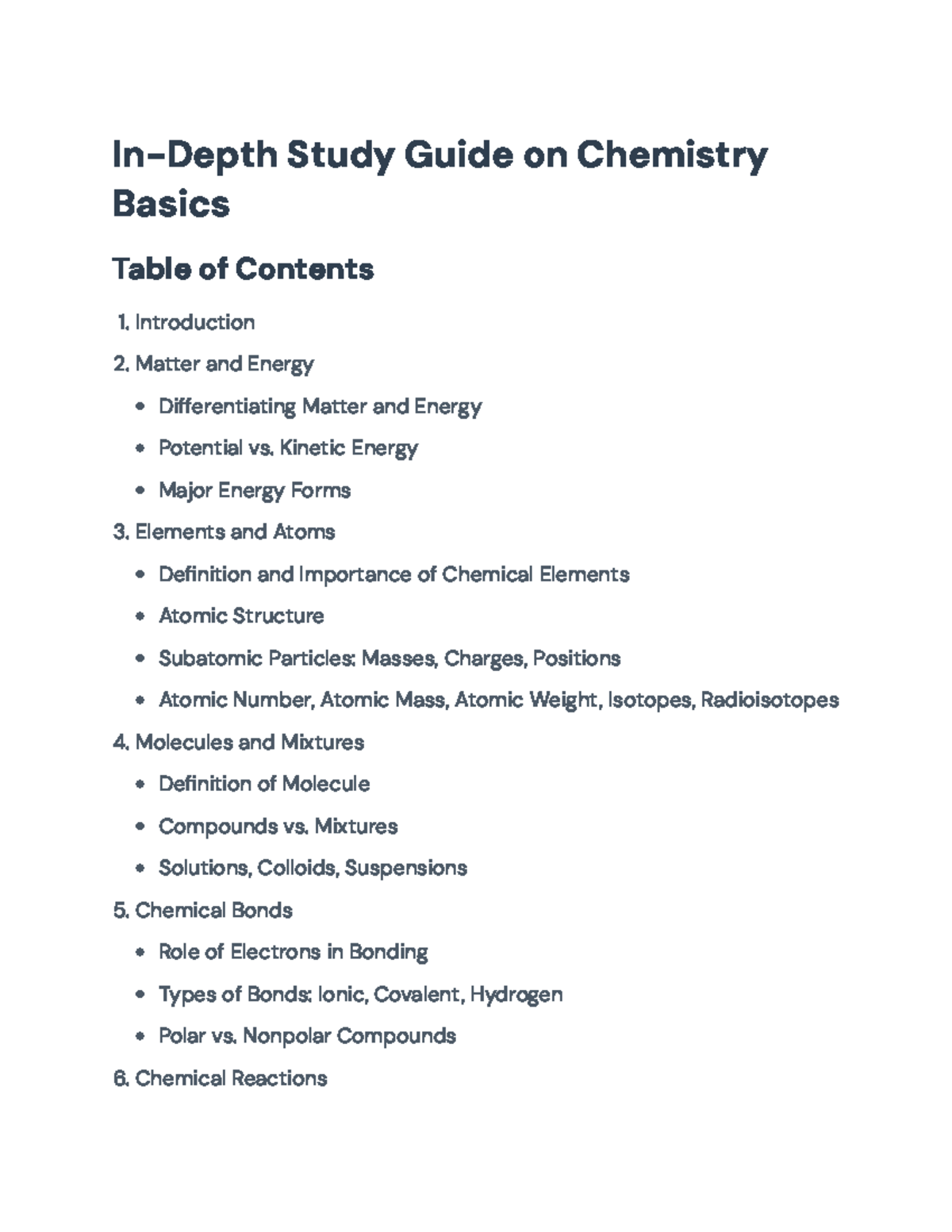 Comprehensive Chemistry Study Guide (Course Code: CHEM101) - In-Depth ...