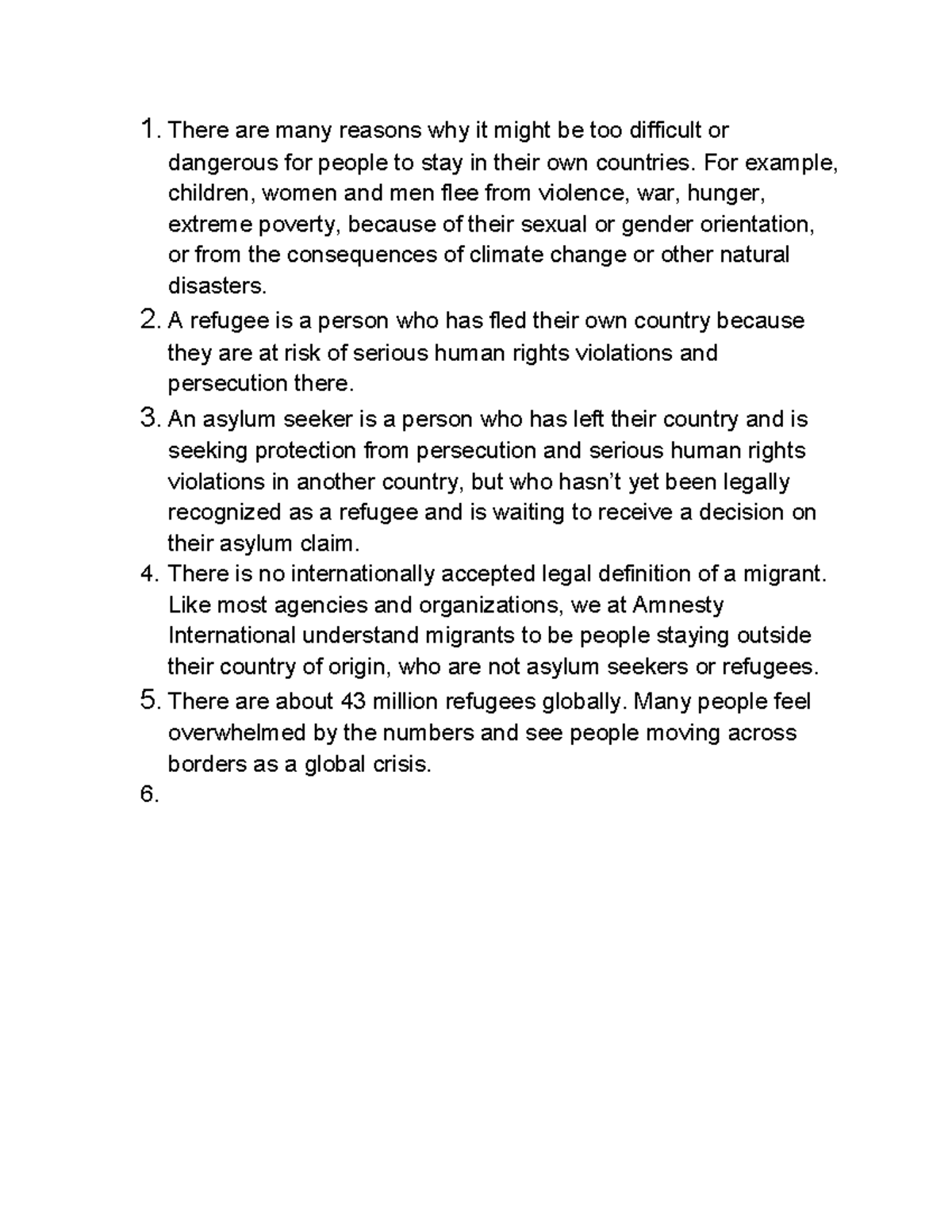 Amnesty International Report on Refugees and Migrants - Studocu