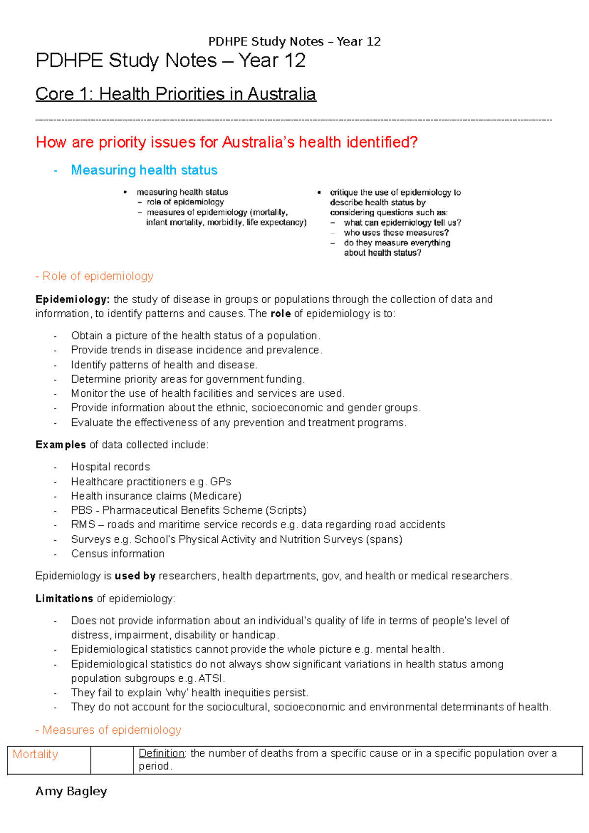 PDHPE Year 12 Study Notes: Health Priorities & Epidemiology Insights ...