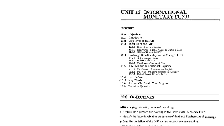 IMF - IMF. - ATI[ONAL MONETARY F ####### Structure 15 objectives 15. 1 ...