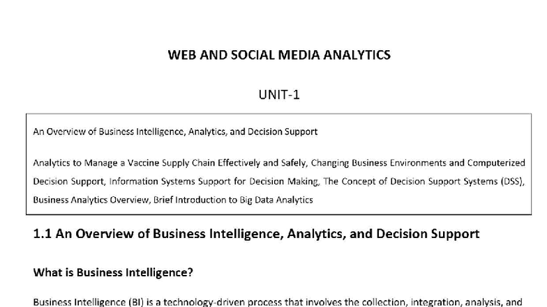 MIETW WEB AND SOCIAL MEDIA ANALYTICS: Overview of BI and Decision ...