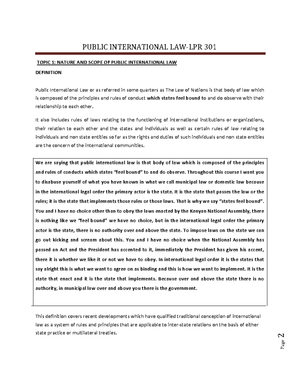 PIL 301: Nature and Scope of Public International Law - Studocu