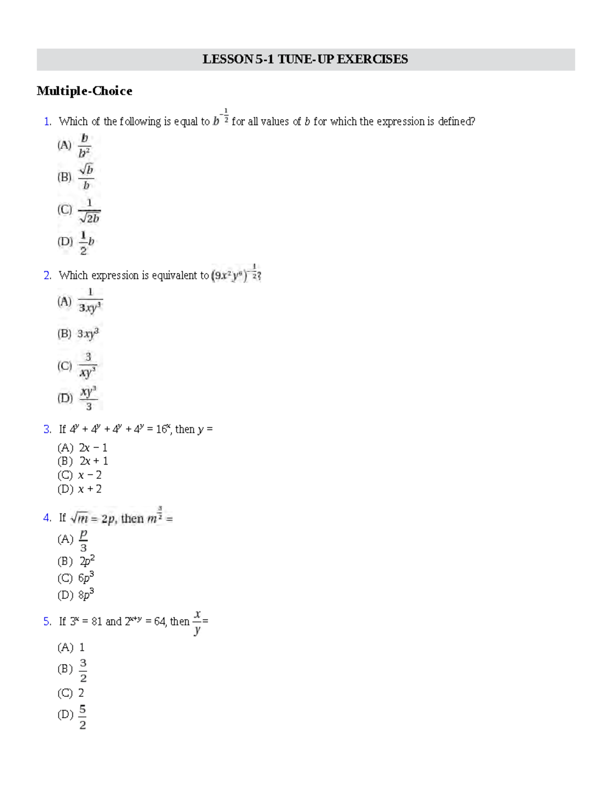 RATIONAL EXPONENTS LESSON EXERCISES - Studocu
