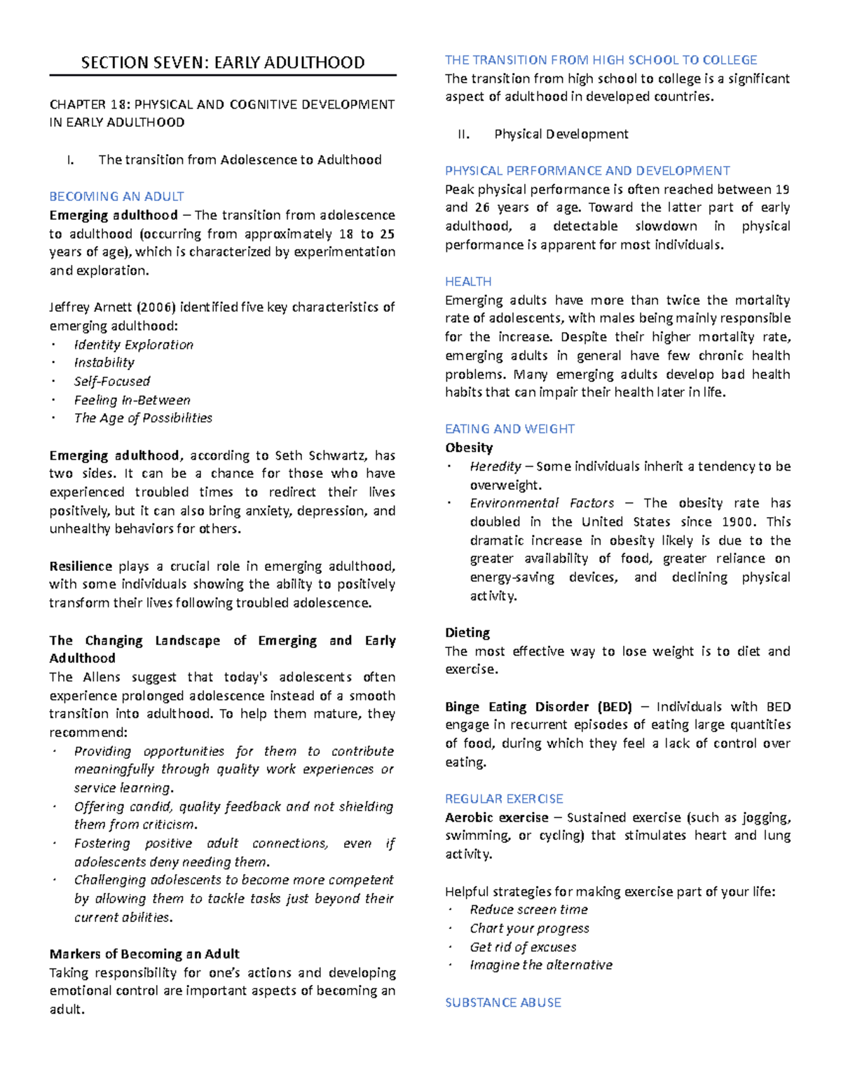 Chapter 18: Physical and Cognitive Development in Early Adulthood (7th ...