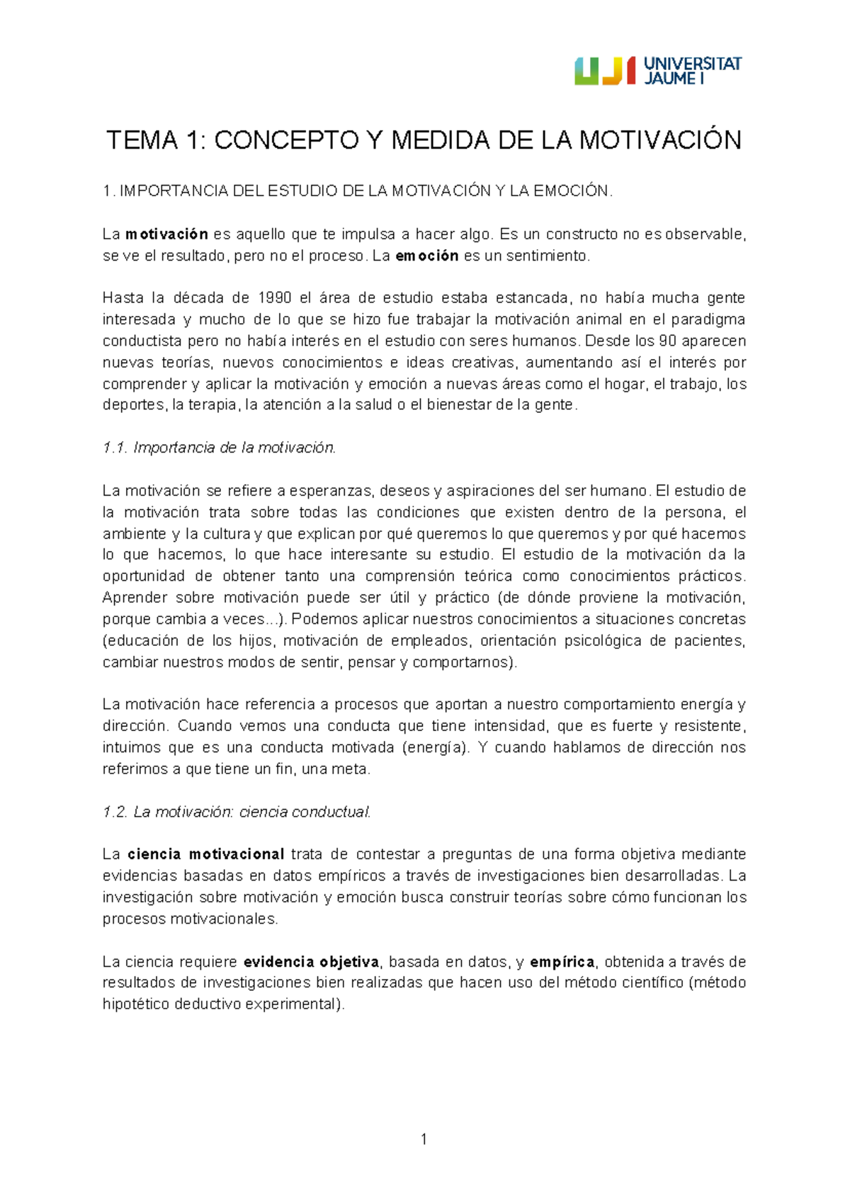 TEMA 1 Concepto Y Medida DE LA Motivación - TEMA 1: CONCEPTO Y MEDIDA ...