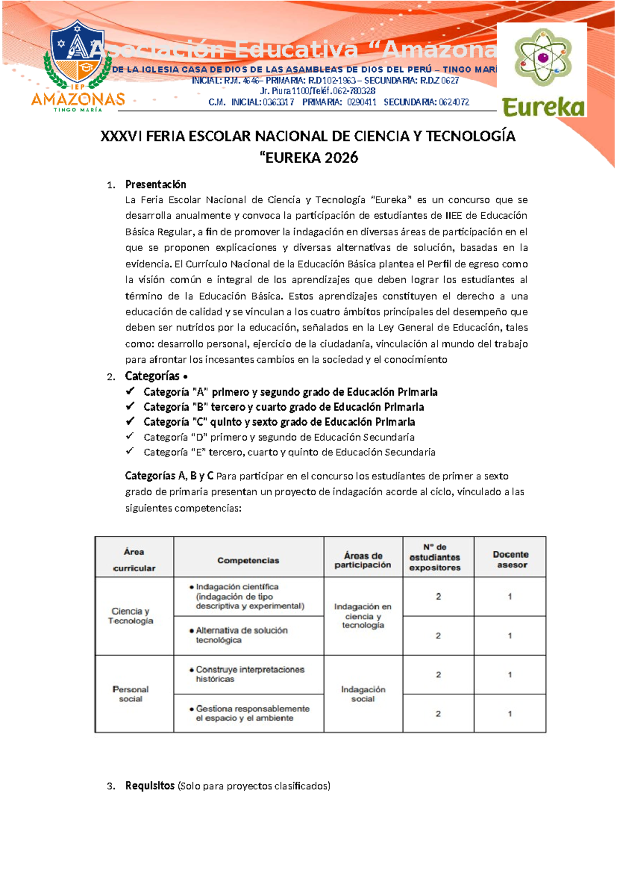 Eureka 2026: Modelo de Informe para la Feria Escolar de Ciencia - Document Preview