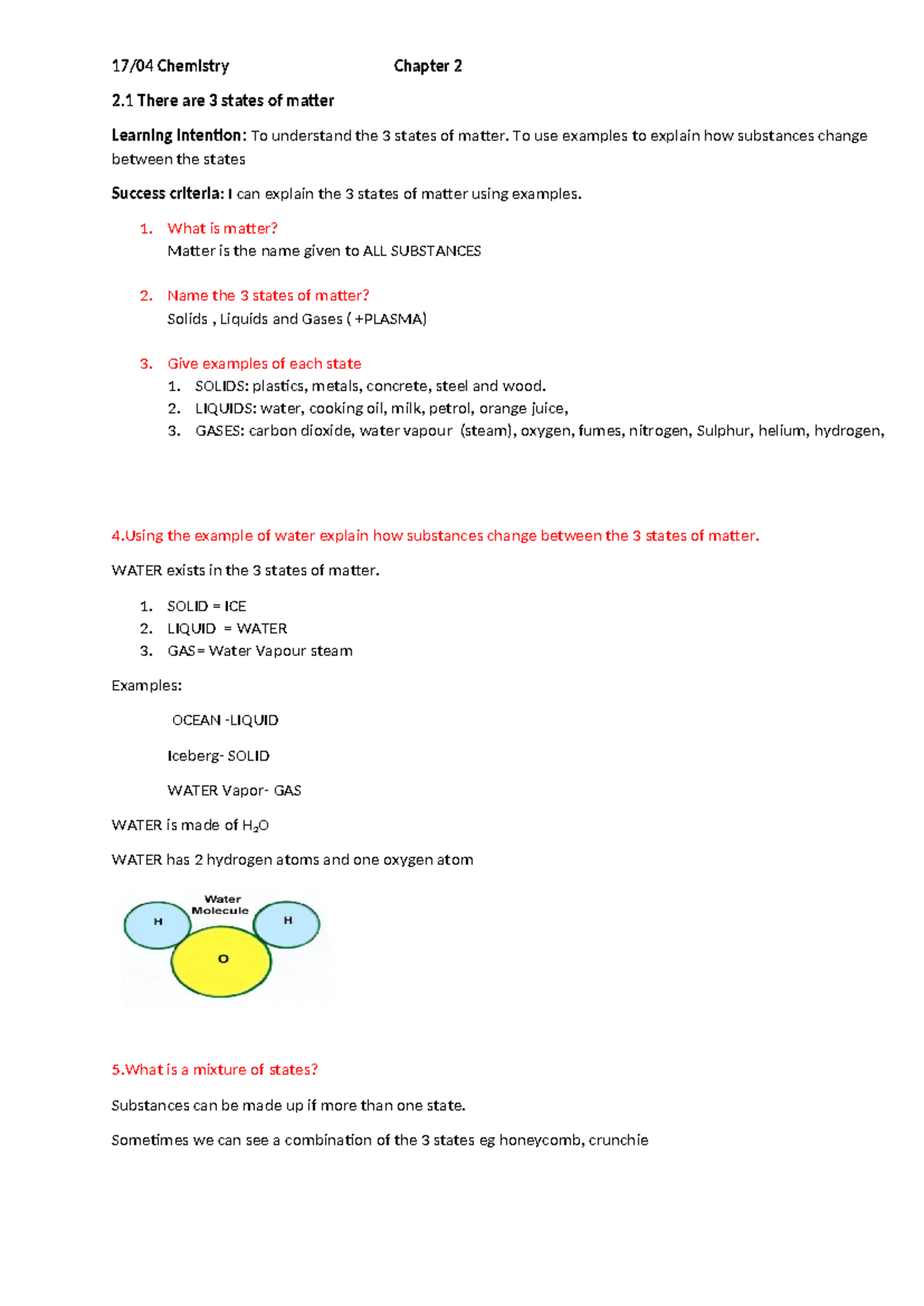2.1 science notes ch2 - 17/04 Chemistry Chapter 2 2 There are 3 states ...