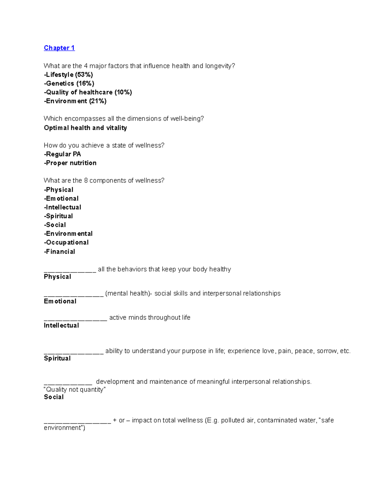 HPEX 310 Final Exam Study Guide: Key Concepts on Health and Wellness ...