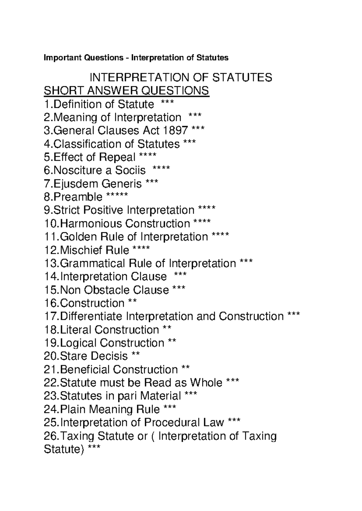 Important Questions on Statutory Interpretation (Law 101) - Studocu