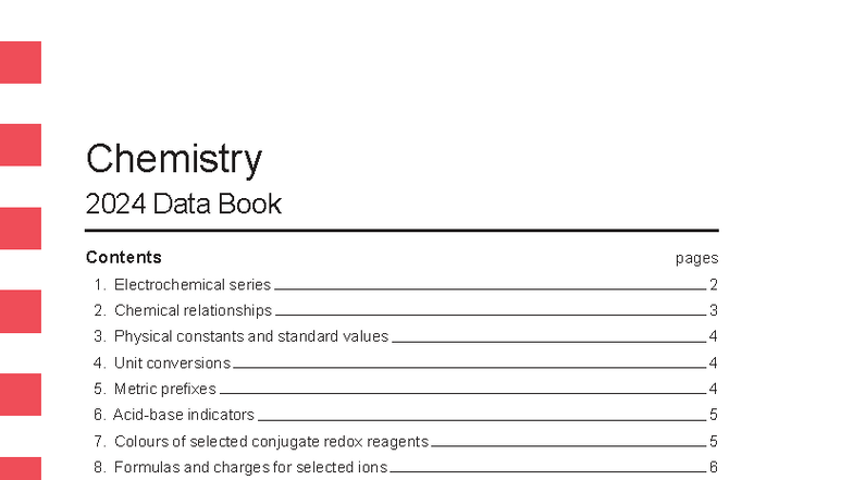 VCE Chemistry 2024 Data Book: Key Concepts and Constants - Studocu