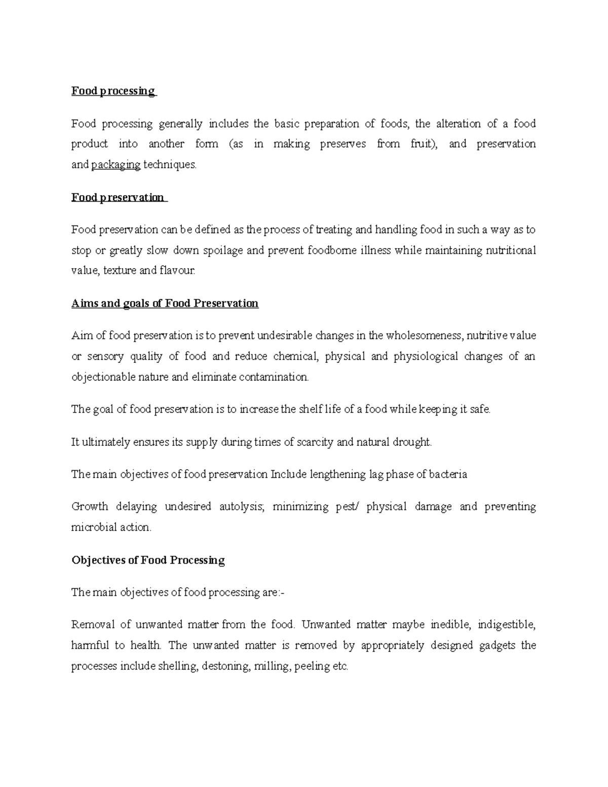 Principles of Food Processing and Preservation (Course Code: FPP101 ...