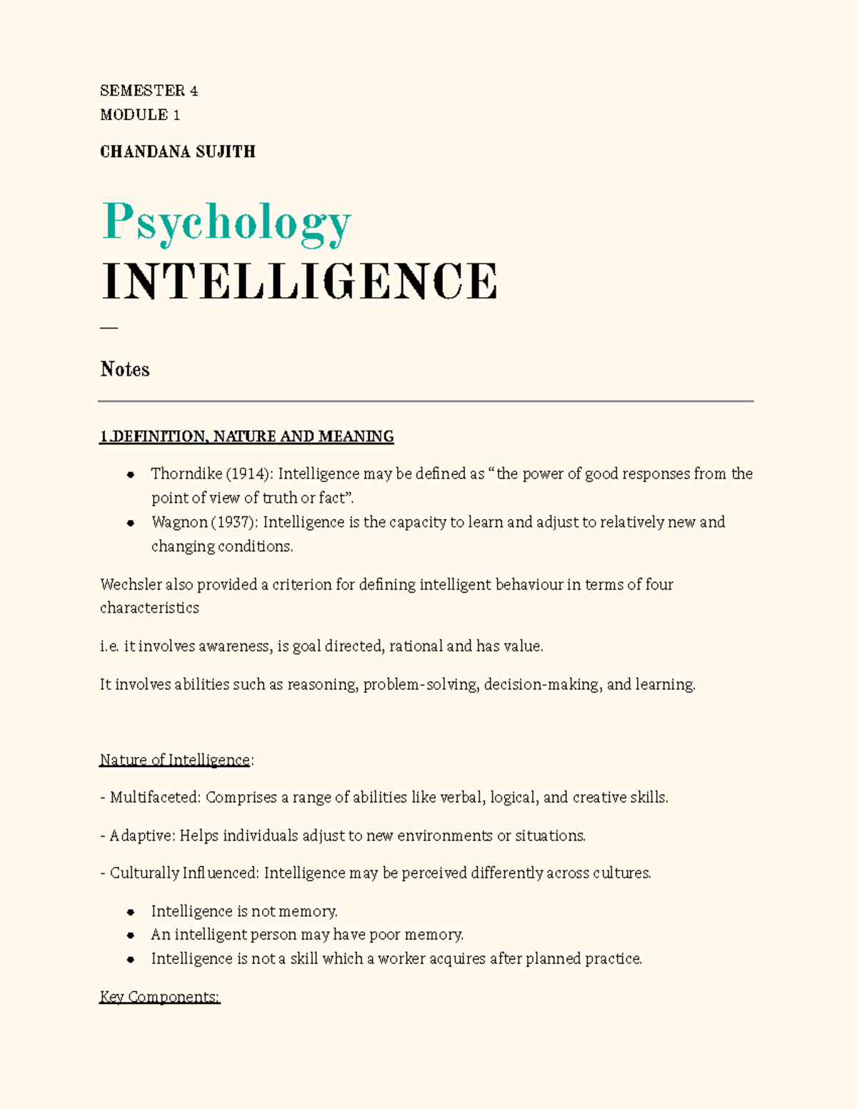 Psychology PSY1S4 semester 4 module 1 intelligence notes - Studocu