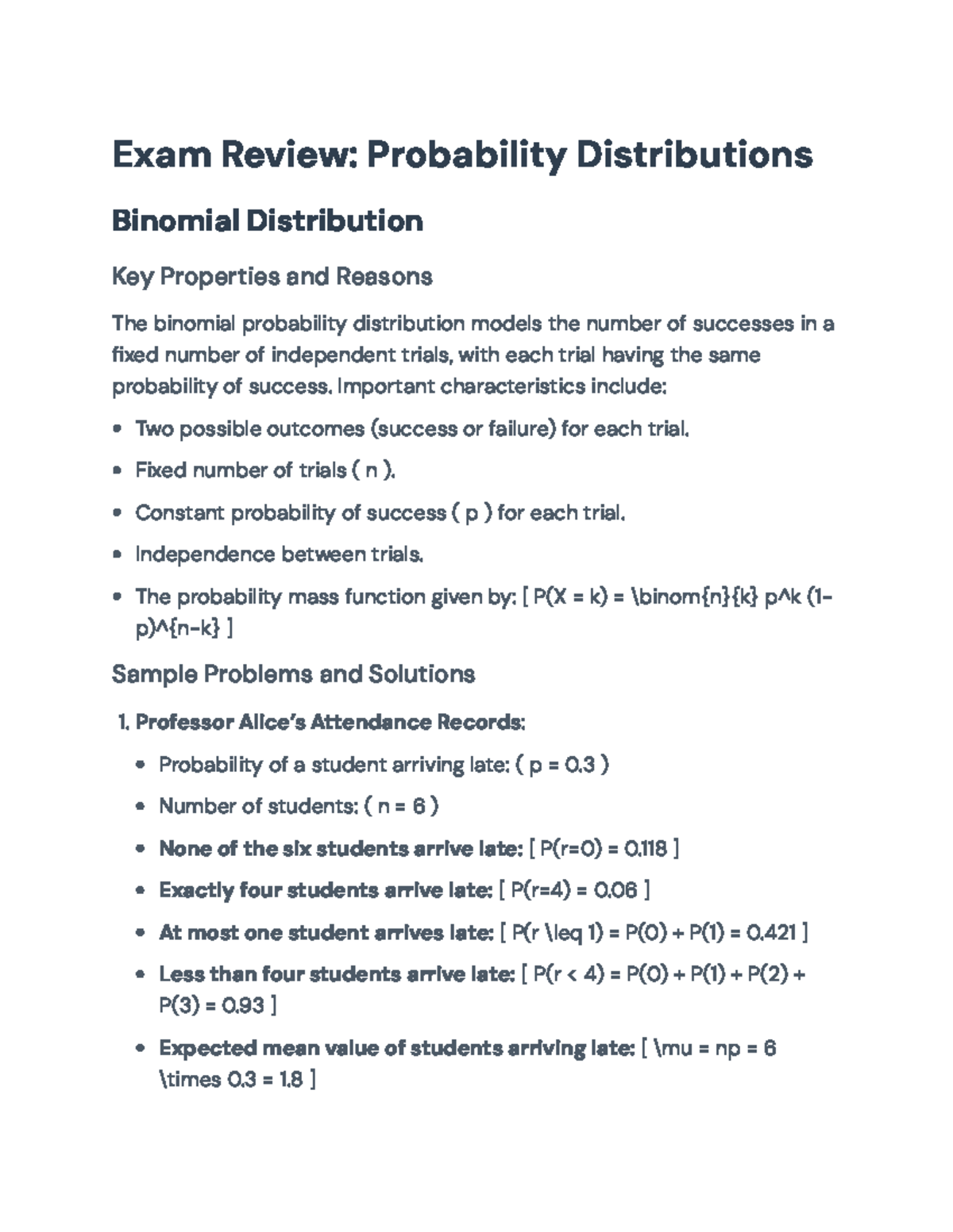 Exam Review: Probability Distributions (Binomial & Normal) - Exam ...