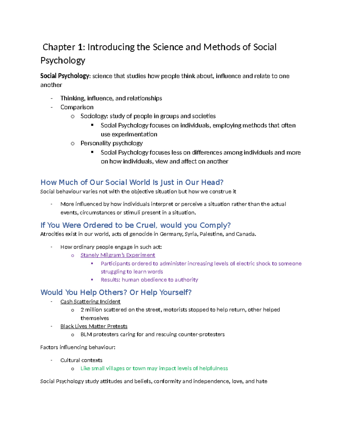 Chapter 1 - Introduction to Social Psychology: Key Concepts and ...