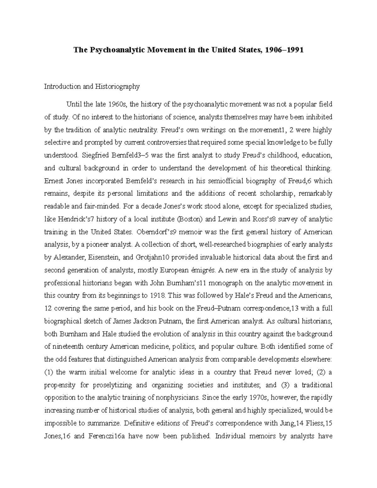 The Psychoanalytic Movement in the United States - Of no interest to ...