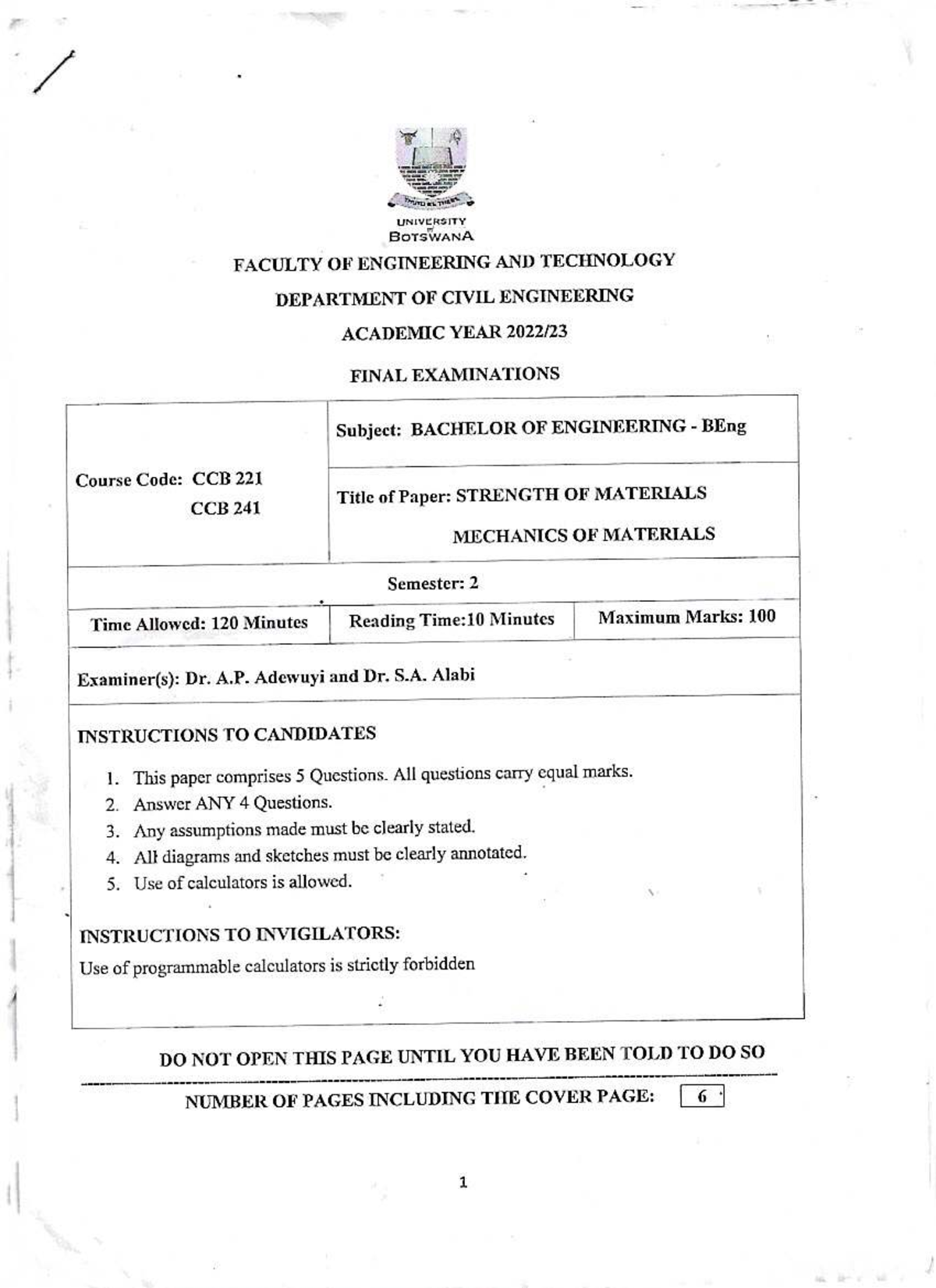 CCB 241 Final Exam: Strength of Materials 2023 - Studocu