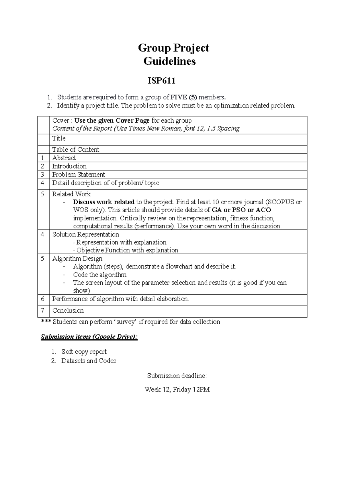 Group Project Guidelines ISP611: Optimization Problem Report - Studocu
