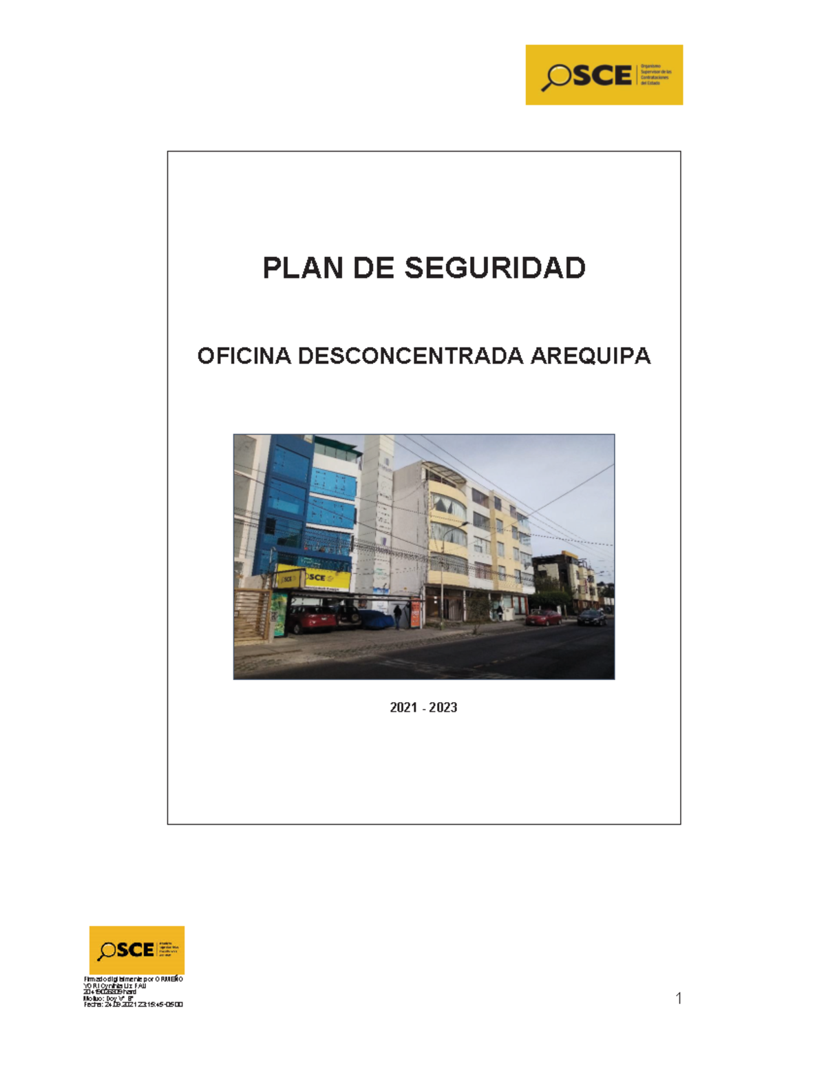 Plan de Seguridad para la Oficina Desconcentrada Arequipa 2021-2023 - Document Preview