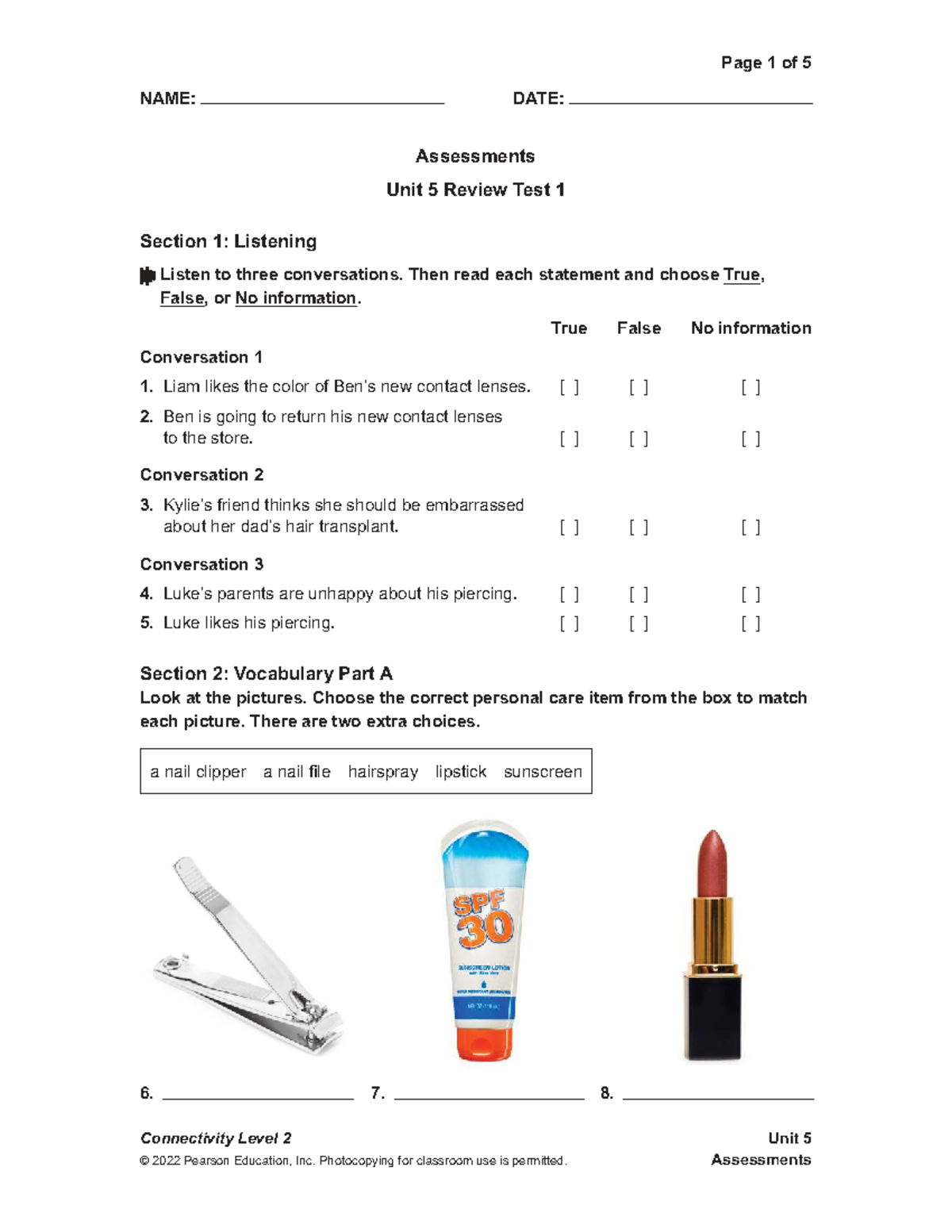 Unit 5 L2 Review Test: Listening, Vocabulary, and Reading - Studocu