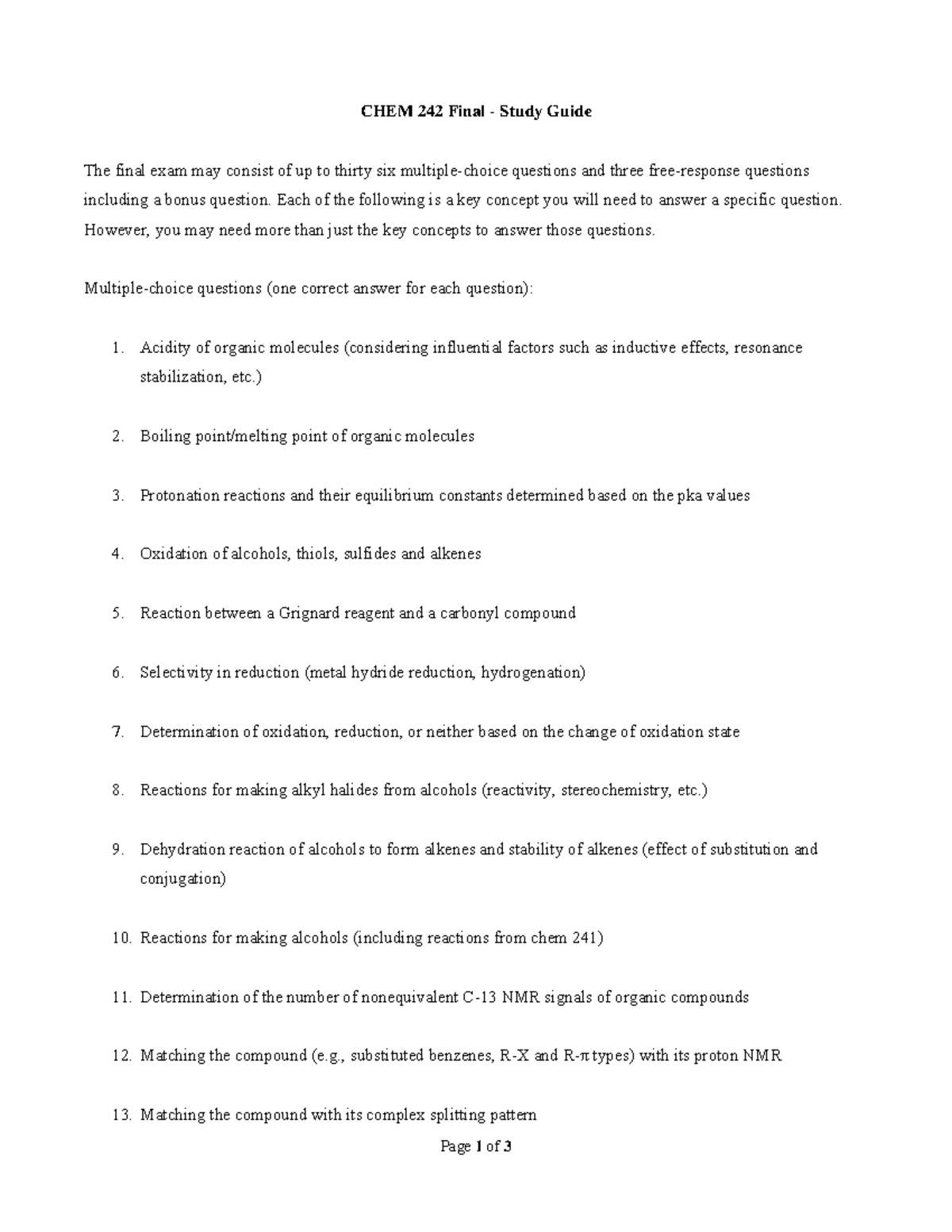 CHEM 242 Final Exam Study Guide: Key Concepts & Questions - Studocu