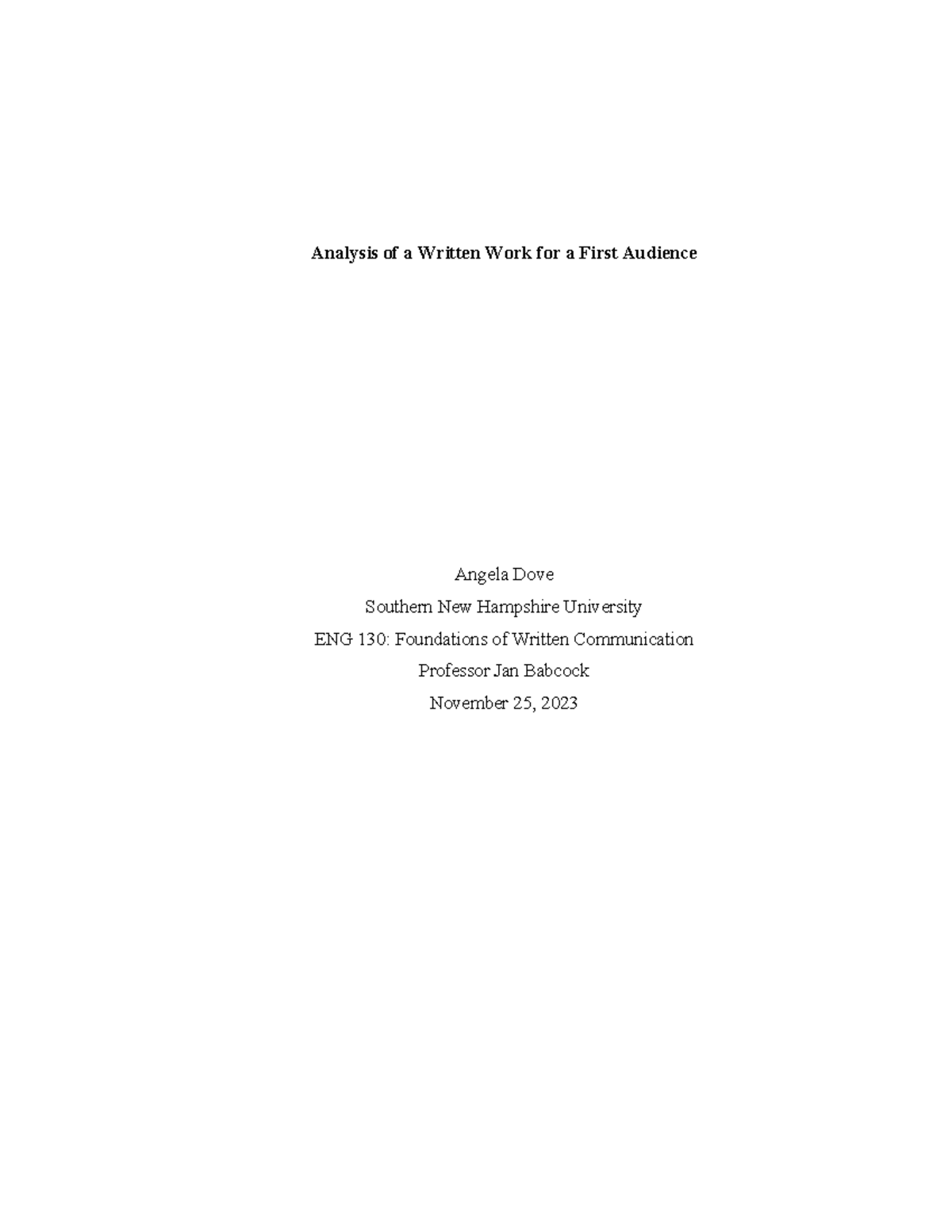 ENG 130 Module Five Written Work Analysis for First-Time Readers - Studocu