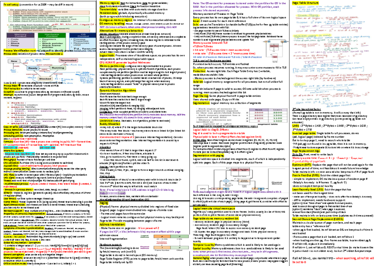CS2106 Final Exam Cheatsheet: Memory Management & Process Control - Studocu