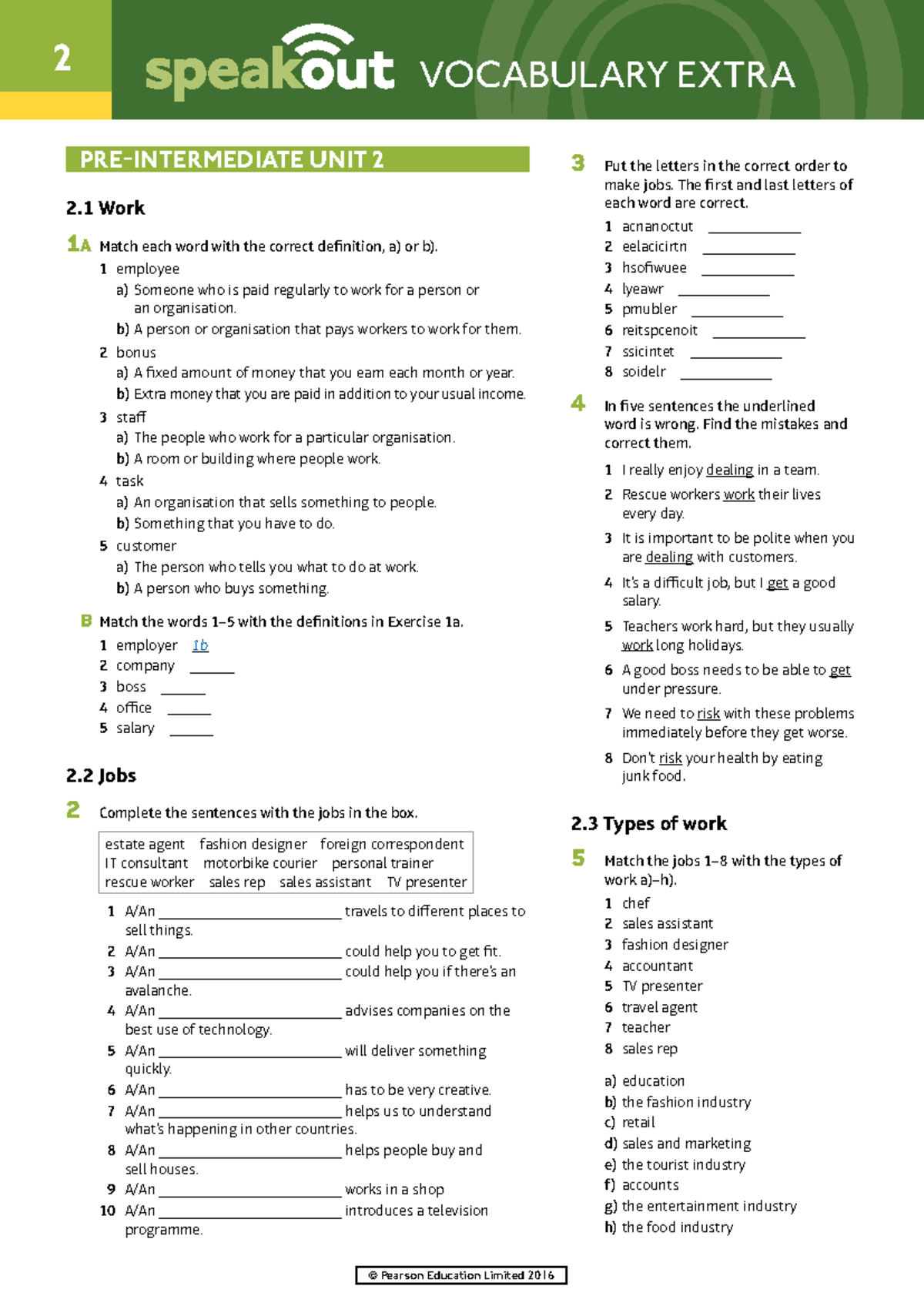 Speakout Vocabulary Extra Pre-intermediate Unit 2 - 2 © Pearson ...