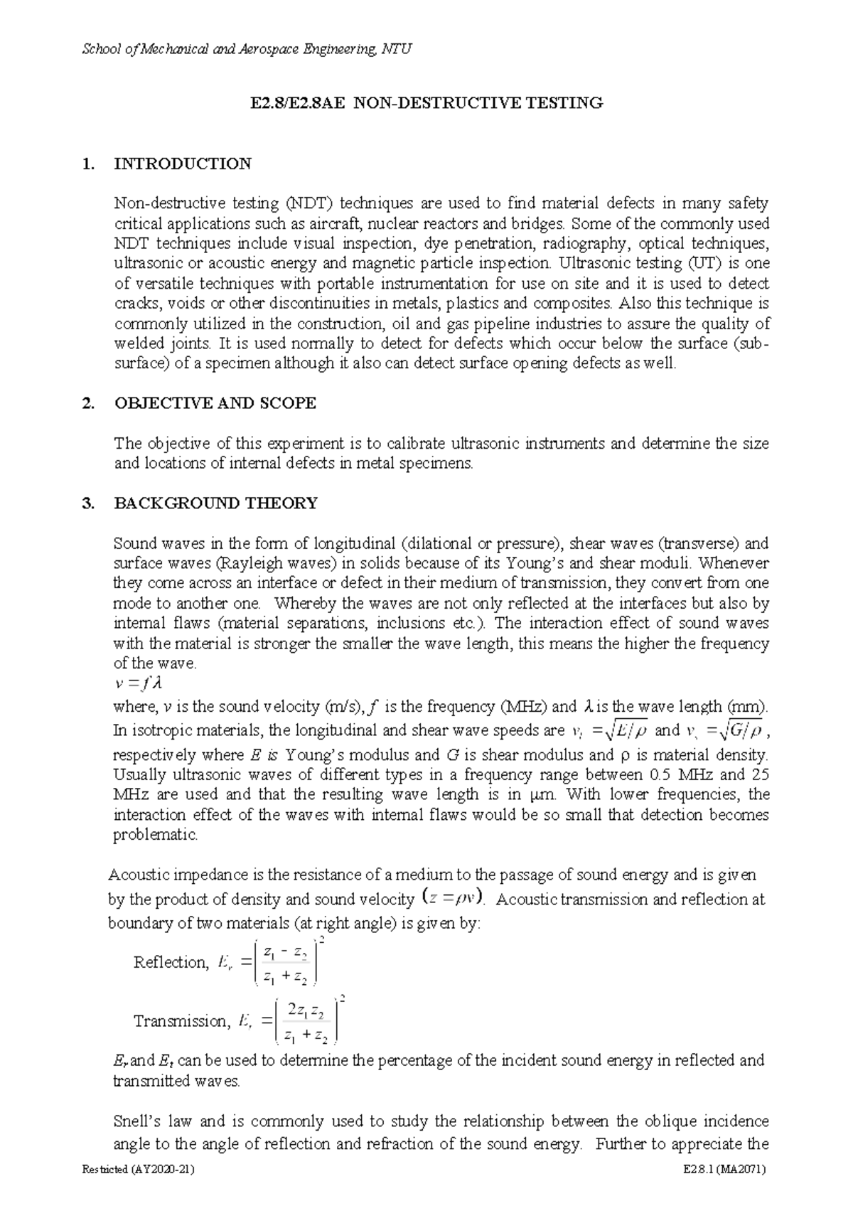 E2.8 Non-Destructive Testing Log Sheet: Ultrasonic Techniques Overview ...