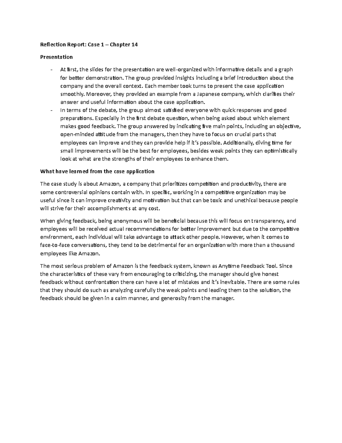 Reflection Repor 1 - tutorial - Reflection Report: Case 1 – Chapter 14 ...
