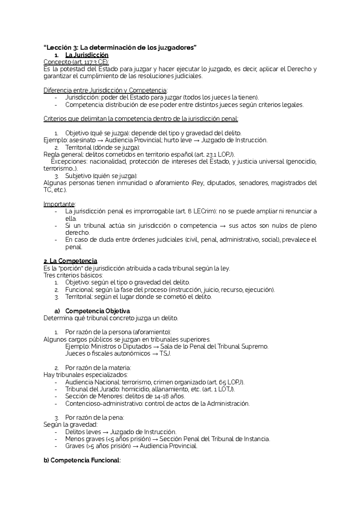 Lección 3: Jurisdicción y Competencia en el Derecho Penal - Studocu
