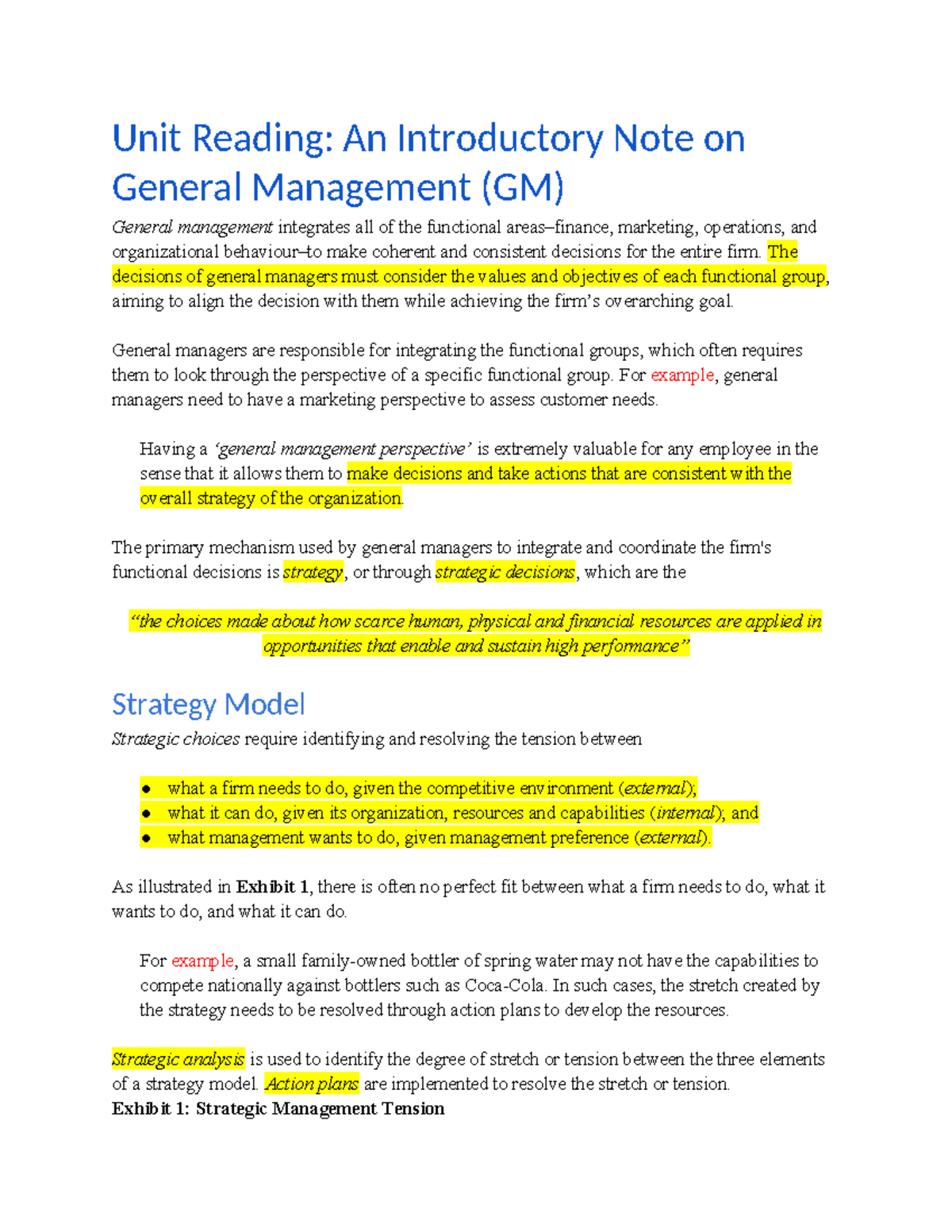 GM 1220 Final Exam Unit Notes: Strategies, Analysis & Management - Studocu