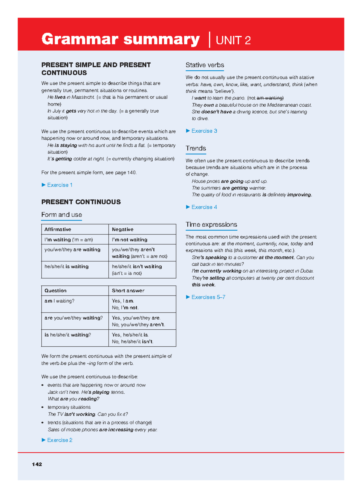Grammar Summary Unit 2: Present Simple & Continuous Apuntes - Studocu