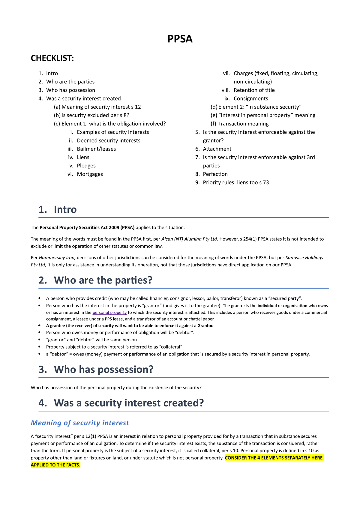 PPSA - Comprehensive Exam Notes on Personal Property Securities Act ...