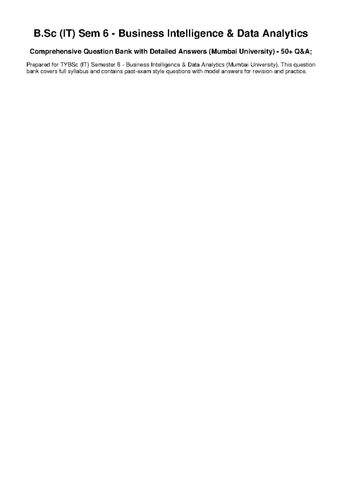 B.Sc (IT) Sem 6 Business Intelligence Data Analytics QA Bank with ...