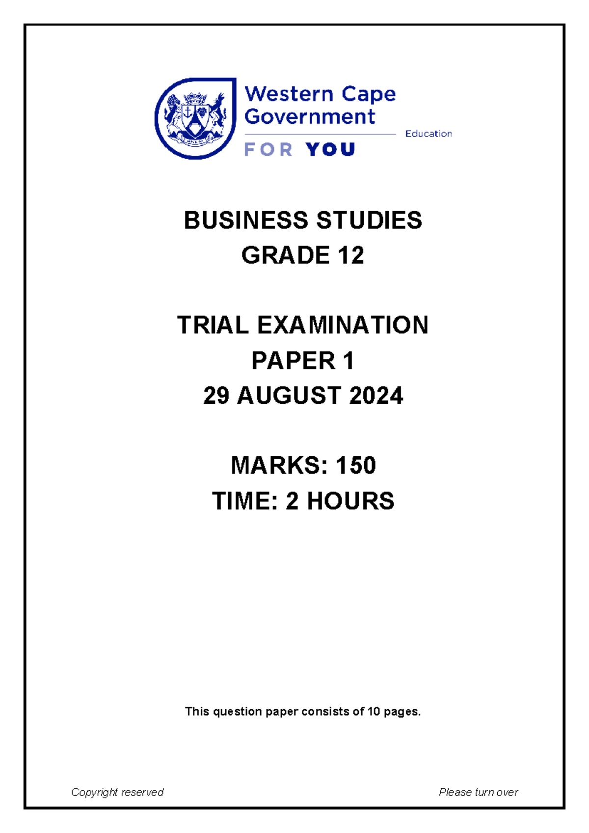 2024 BUSINESS STUDIES GRADE 12 TRIAL EXAM P1 QUESTION PAPER - Studocu