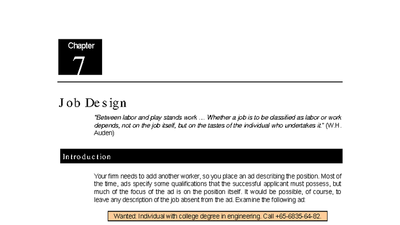 Chapter 7: Job Design - Balancing Labor and Work (GOC) - Studocu