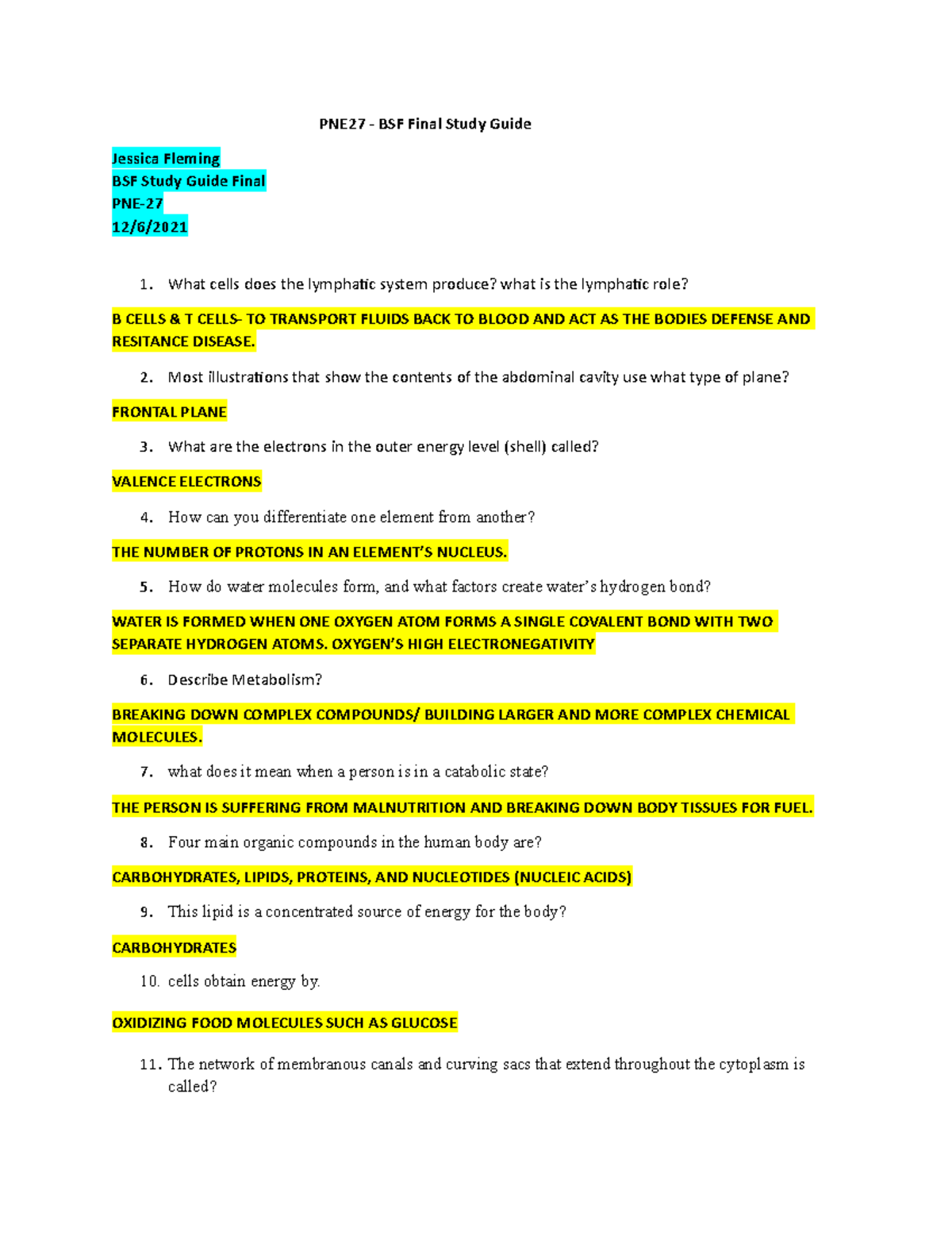 PNE27 - BSF Final Study Guide for Nursing Students - Studocu