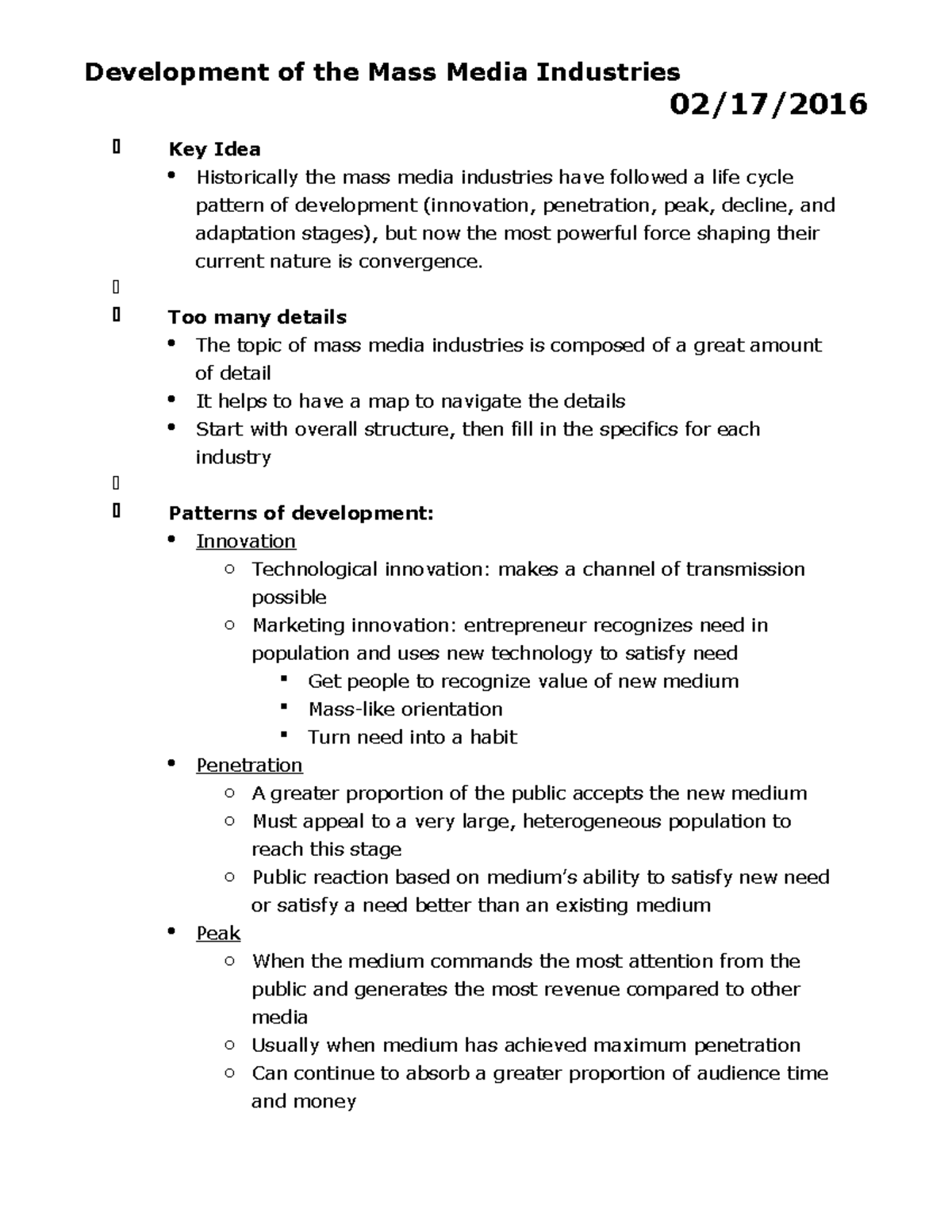 chapter notes 1 to 19 - Development of the Mass Media Industries Key ...