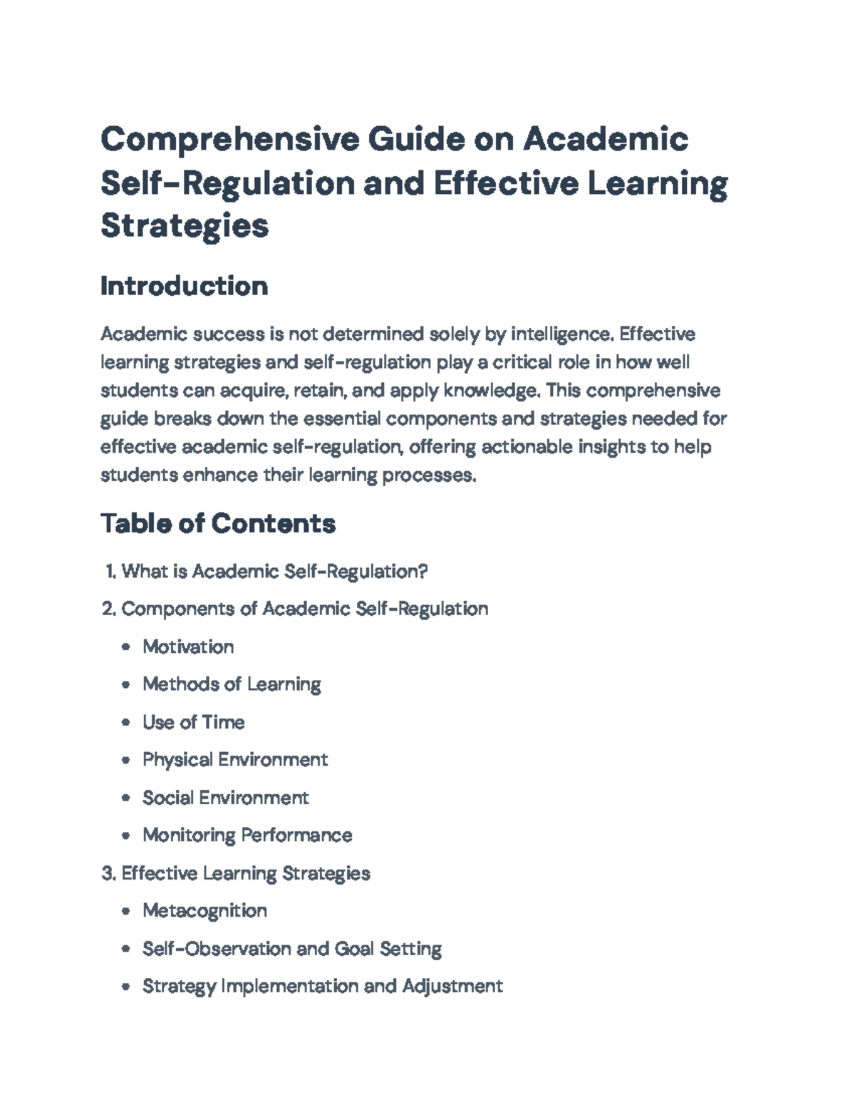 Academic Self-Regulation and Effective Learning Strategies Guide ...