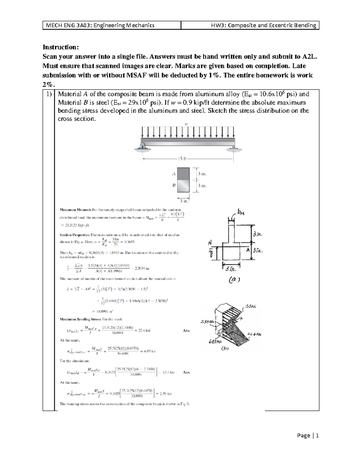 HW03 Composite Beam Eccentric Bending Analysis and Solution - Studocu