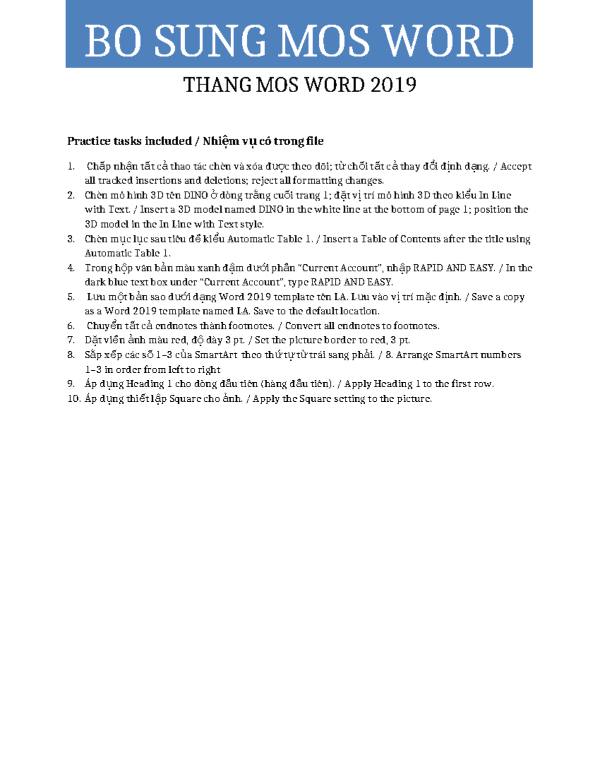 BO SUNG MOS WORD 2019 Practice Tasks and Instructions - Studocu
