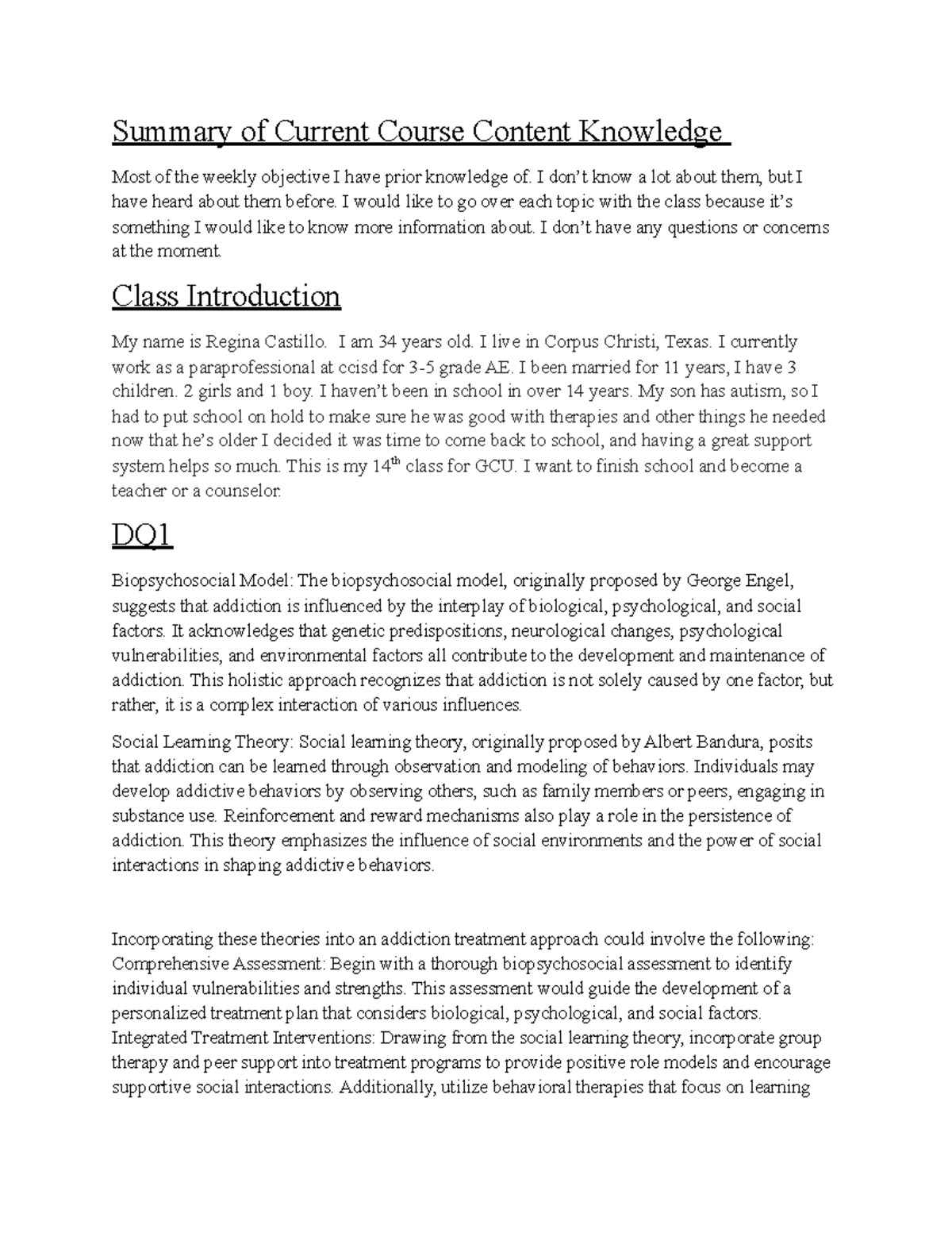 Course Content Summary: Biopsychosocial Model & Social Learning Theory ...