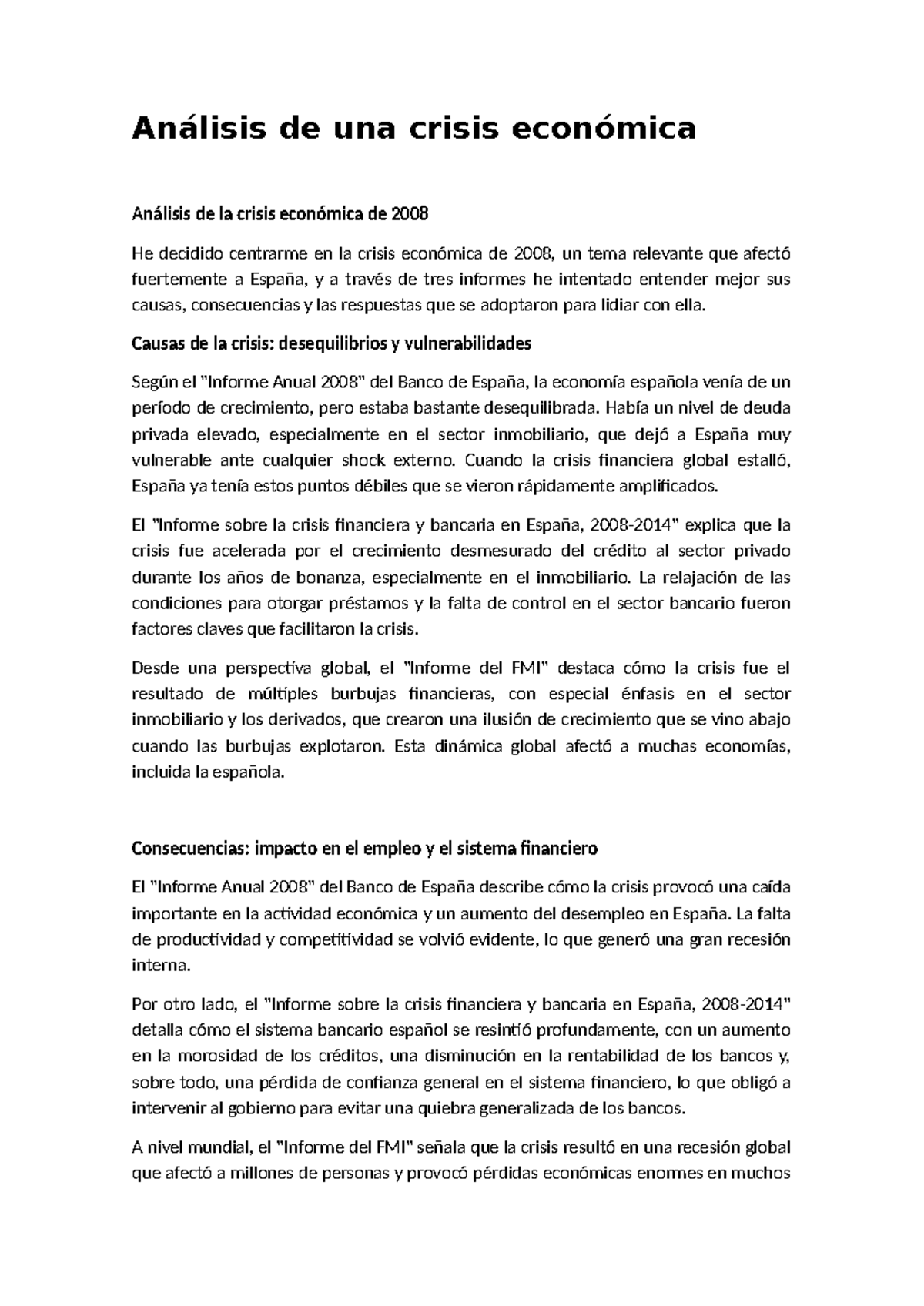 Análisis de la Crisis Económica de 2008: Causas y Consecuencias - Studocu