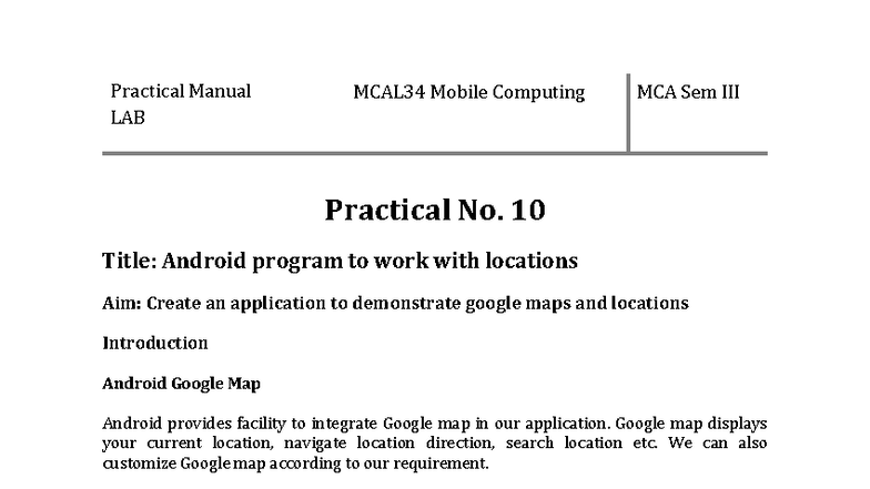 Practical Manual LAB MCAL34: Android Google Maps Integration - Studocu