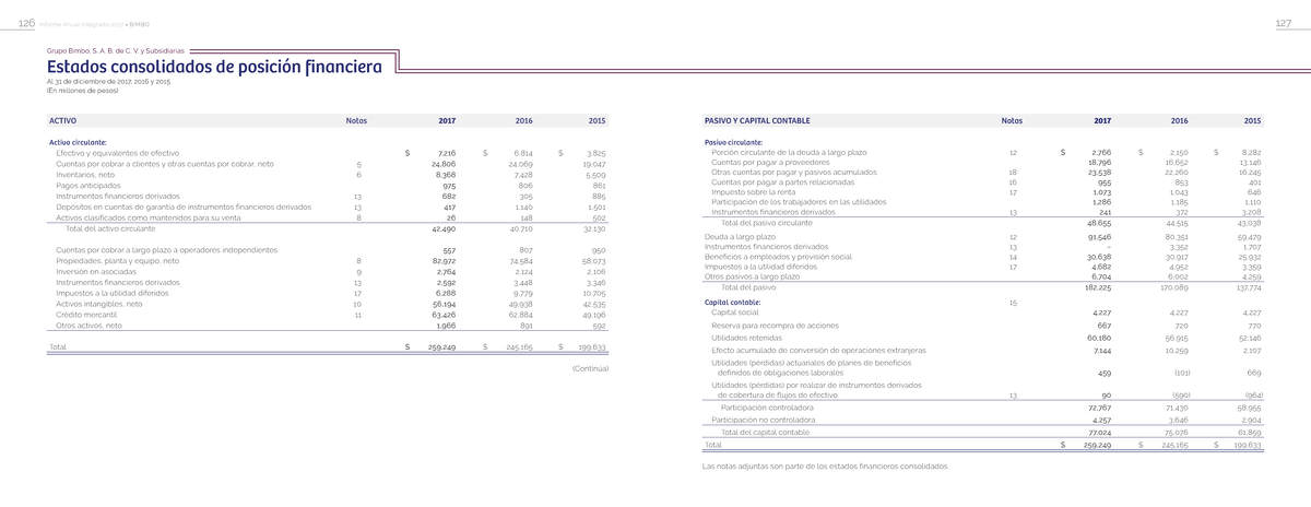 Informe Anual 2017: Estados Financieros Consolidados de Bimbo - Studocu