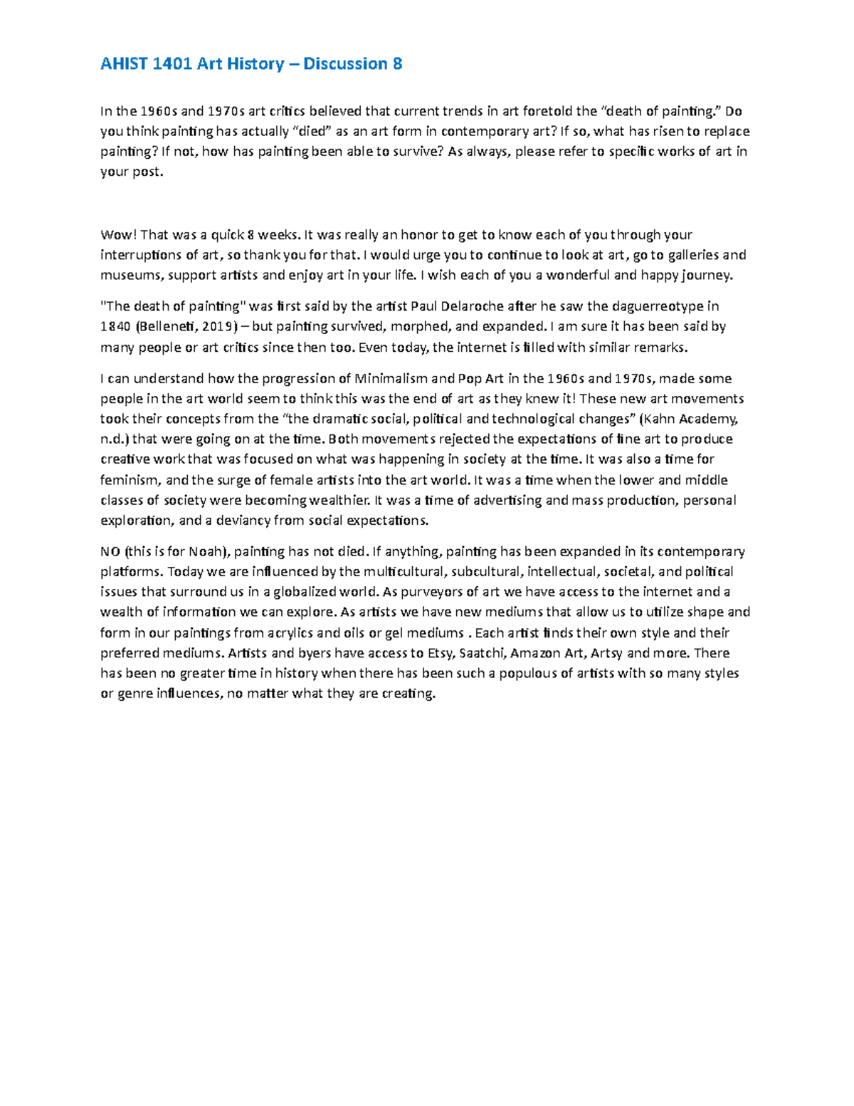 AHIST 1401 - Discussion 8: The Survival of Painting in Contemporary Art ...