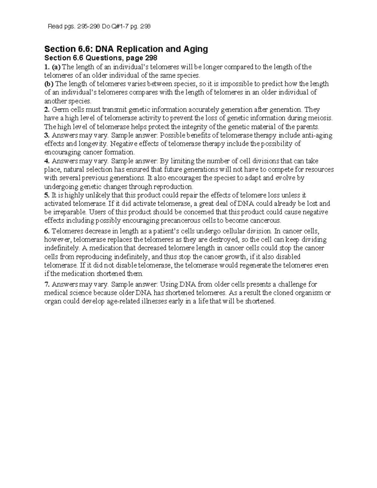 Ch 6 - Practice Questions on DNA Replication and Aging - Studocu