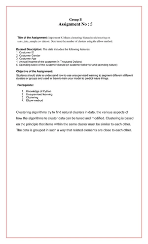 Assignment No 2 - ML - Group B Assignment No : 2 Title of the ...
